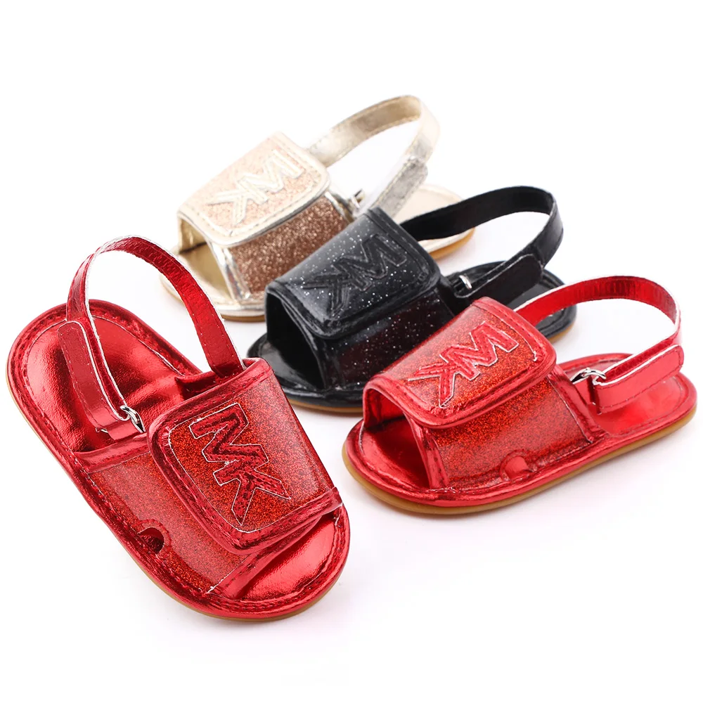 

Newborn Soft Sole Boy Toddler Infant Girl Summer Baby Sandals Shoes, Red/black/sliver