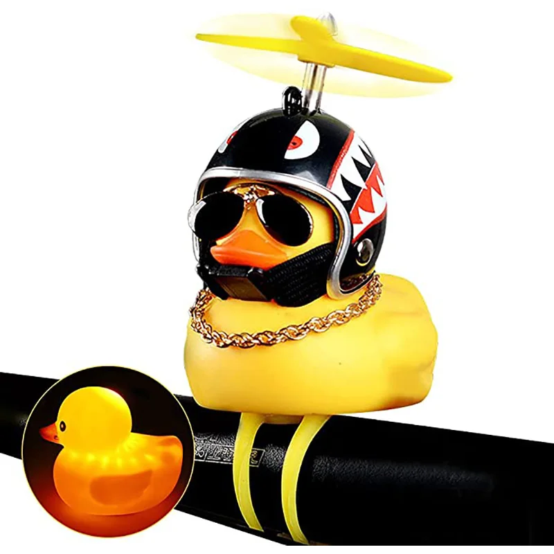 

Amazon Top Seller Rubber Duck Toy Car Ornaments Yellow Duck Car Dashboard Decorations Squeeze Duck Bicycle Horns with Helmet