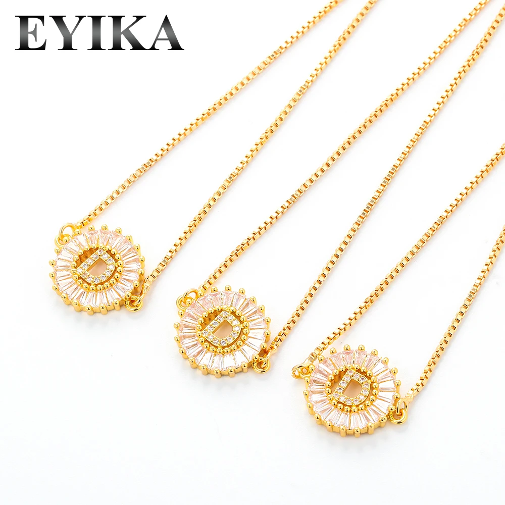 

EYIKA Fashion design Wholesale 14k gold plated Micro Pave Cz initial letter adjustable chain charm bracelet, White color