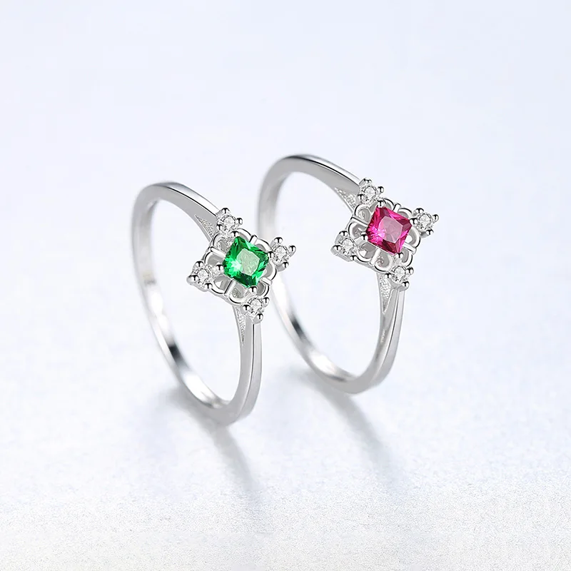 

S925 Sterling Silver Gemstone Ring for Women Simple Inlaid Zircon Jewelry Holiday Gift Flowers