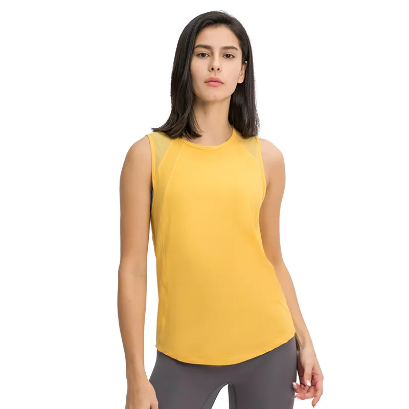 

New gym apparel fitness clothing women breathable sweat wicking lightweight fabric mesh design yoga tank tops, 6 colors