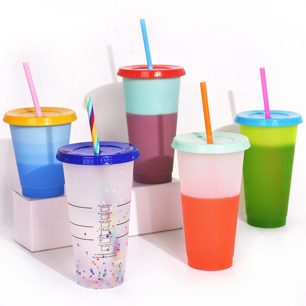 

Customizable LOGO straw PP thermal color changing cup seven color cloud plastic temperature cup