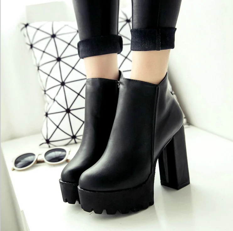 

2020 new European and American platform thick heel fashion high heel single shoes side zipper platform women's shoes, Black