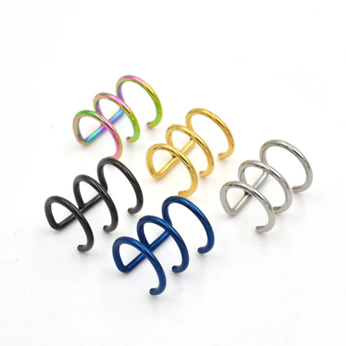

Colorful Three Lines Stainless Steel Fake Non No Piercing Ear Cuff