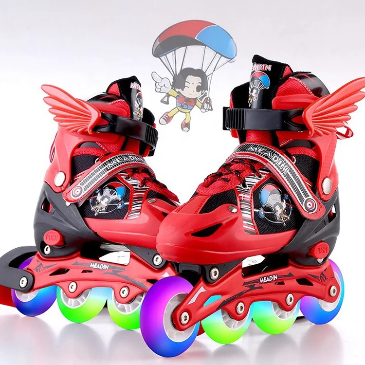 

In stock rental adjustable skating shoes girls 4 wheel inline speed kids roller skates, Blue