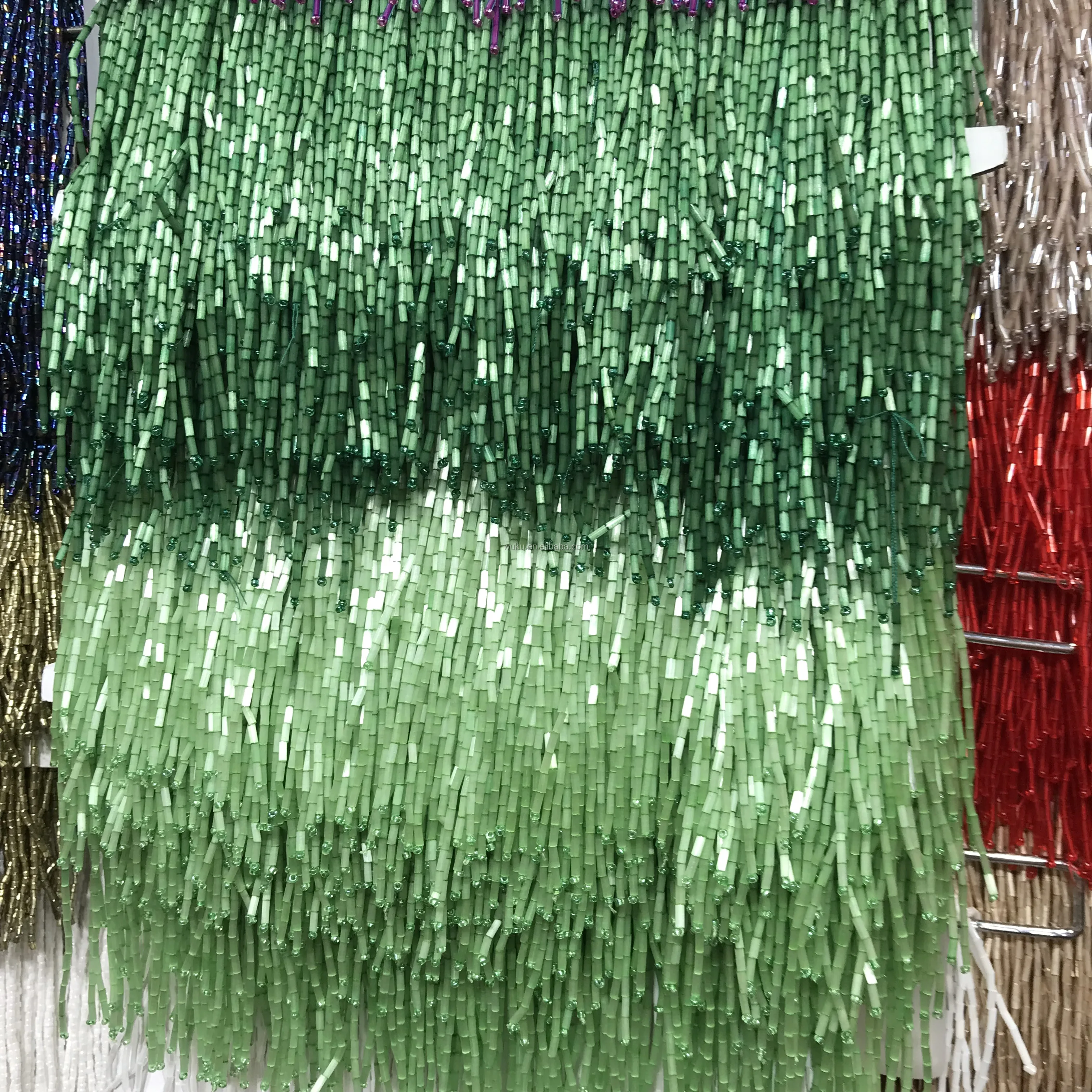 Dancing Dress Decorative Hand Make String Bugles Beads Tassel Fringe