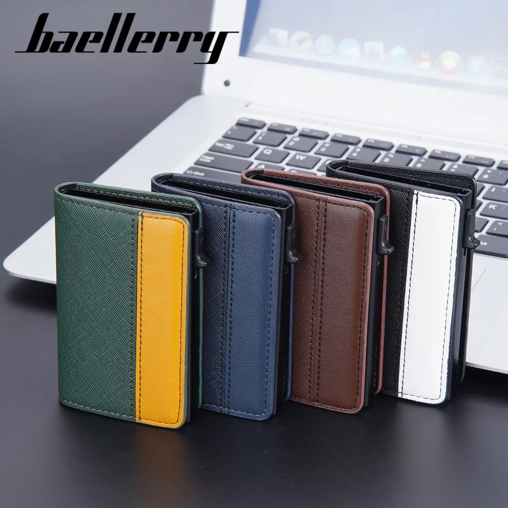 

baellerry Slim pu leather metal rfid pop up wallet with Men Holds 9 Cards smart Automatic aluminium metal pop up card holders