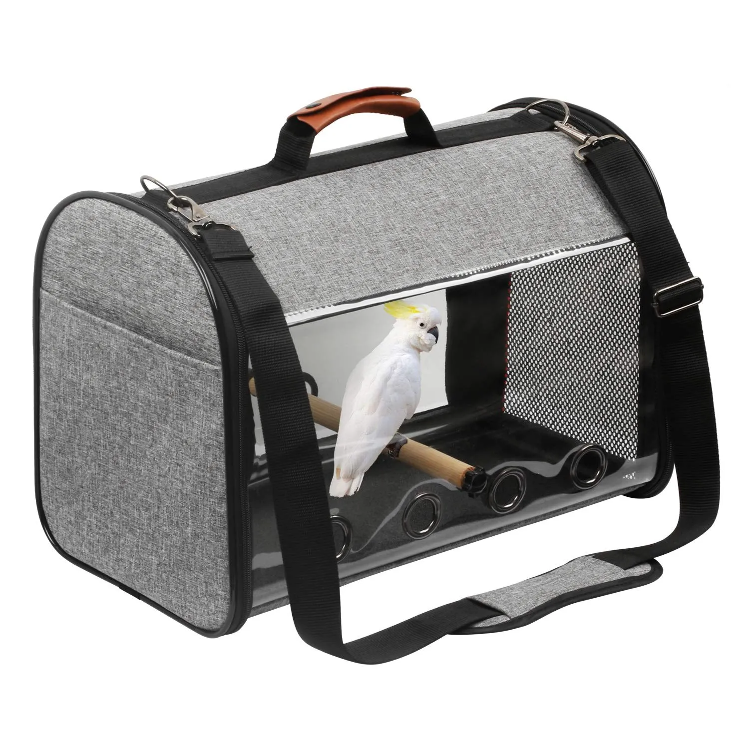 

Lightweight Breathable Portable Folding Single Shoulder Pet Travel Parrot Birds Home Carrier Bag Include Wooden Stick, Grey, black