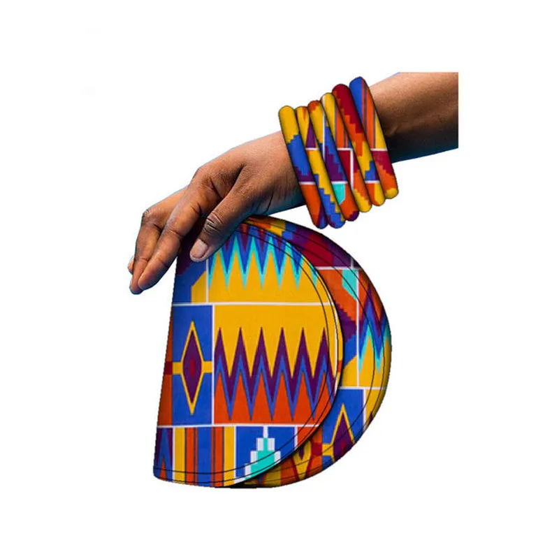 

Casual Women African Waxed Printed Handbag Ankara Print Clutch Multi-Colored Africa Purse African Handbag with Bracelet Set