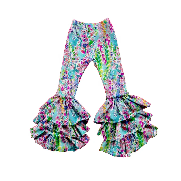 dropshipping Drop Shipping 2019 New Style Toddler Girls Boutique Cotton Ruffle kids bell bottom pants