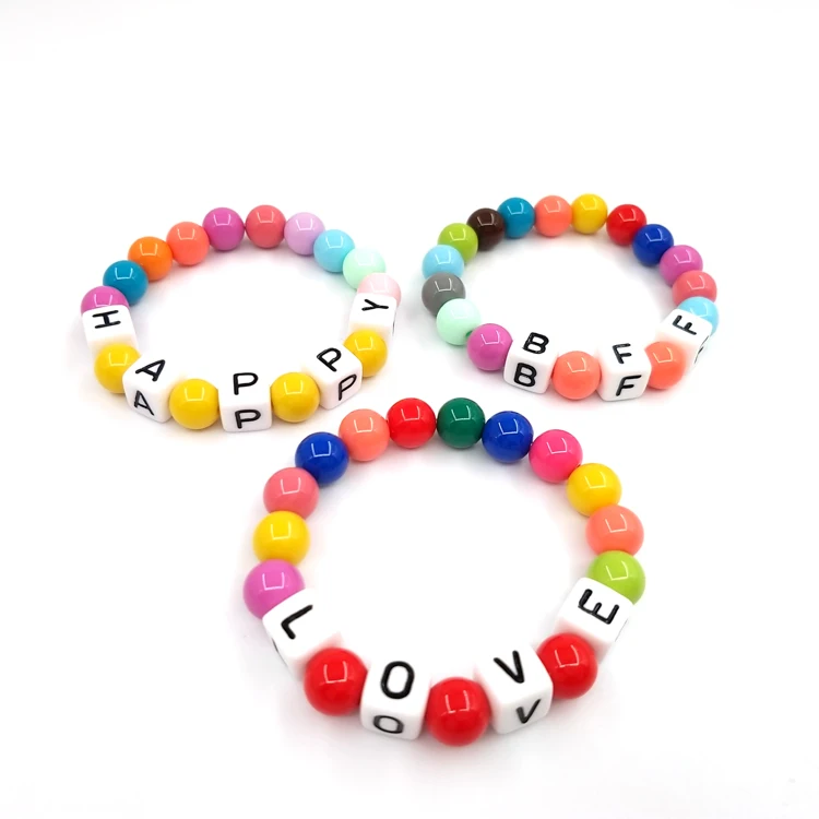 

Letter Beads Large Hole Multicolor with Elastic String Bracelet Customized For Valentine's Day Bracelet, As pitures