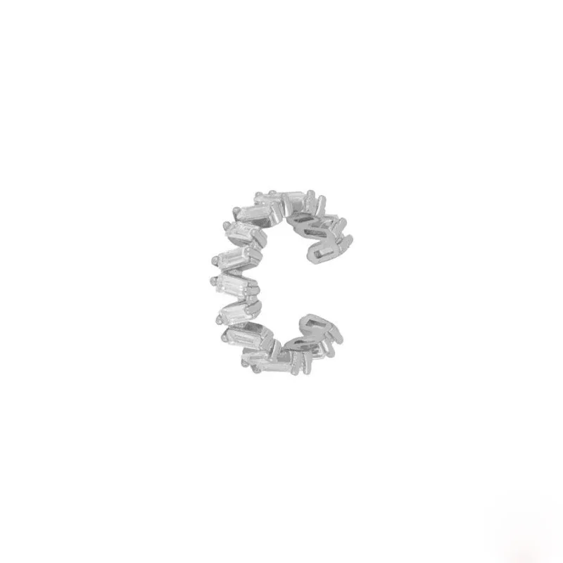 1 Piece 925 Sterling Silver Luxury Irregular Zirconia Pave Cuff Earring for Women Friends Gifts