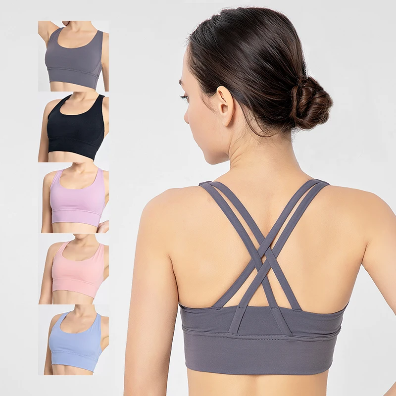 

Sexy Cross Strap Beauty Back Sports Underwear Solid Color Glossy Yoga Bra Ladies Sports Bra Women Sportswear Fitness & Yoga Wear