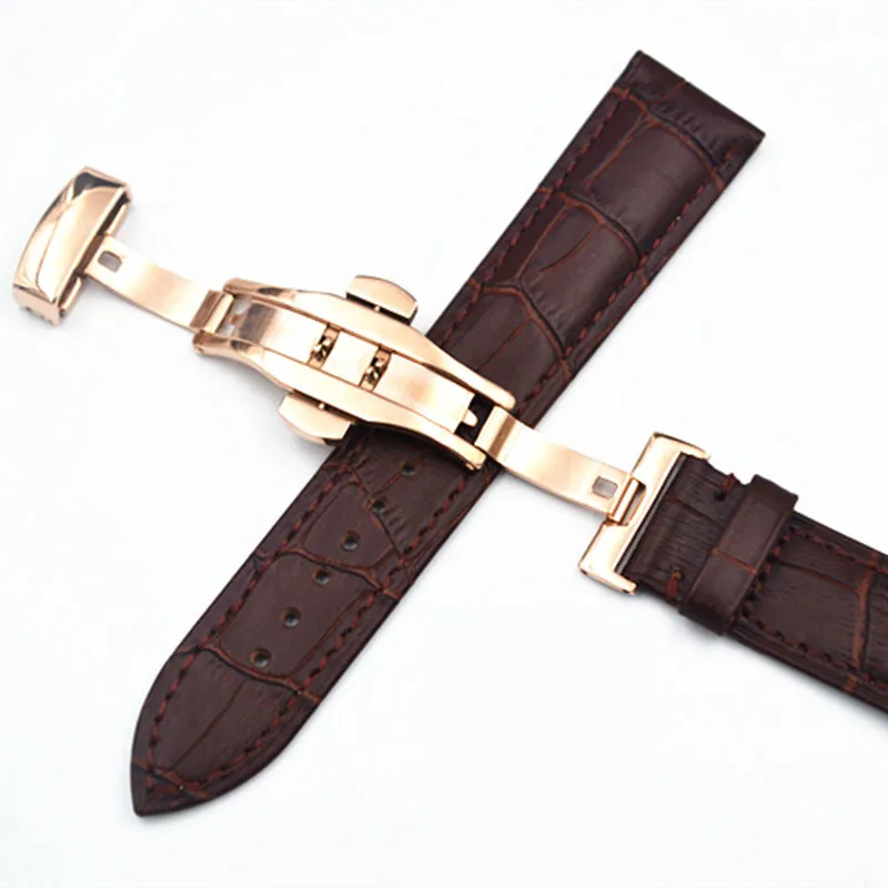 

New style calfskin genuine italian leather quick release watch strap with solid butterfly buckle, Deep brown//black