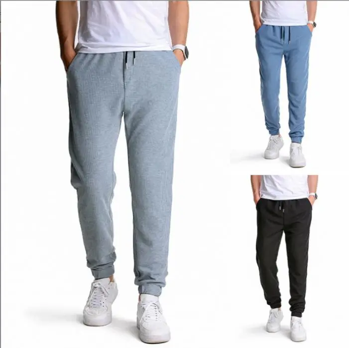 

Wholesale Cheap Gym Plus Size Color Waffle Drawstring Custom Casual Men Joggers, Shown