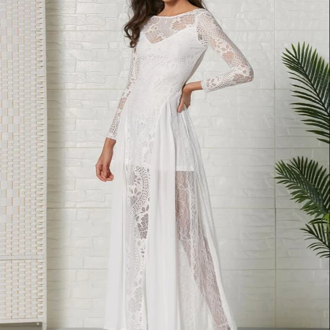 

2020 New Women Hollowed-out women embroidered lace dress bohemian wedding dress