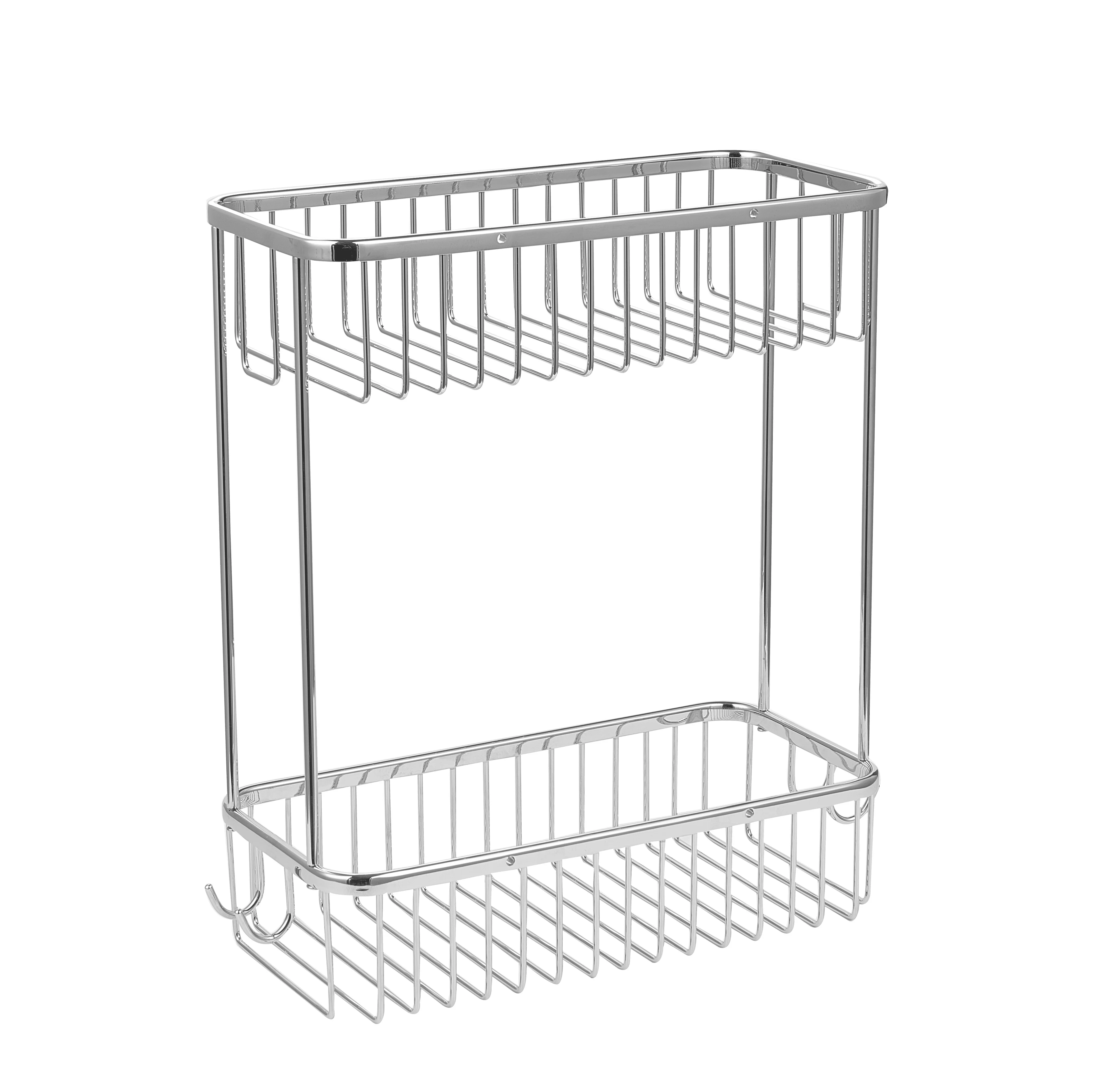 

High Quality Stainless Steel Double layer Wire Basket for Bathroom or Kitchen Storage Shower Caddy with Hooks, Chrome