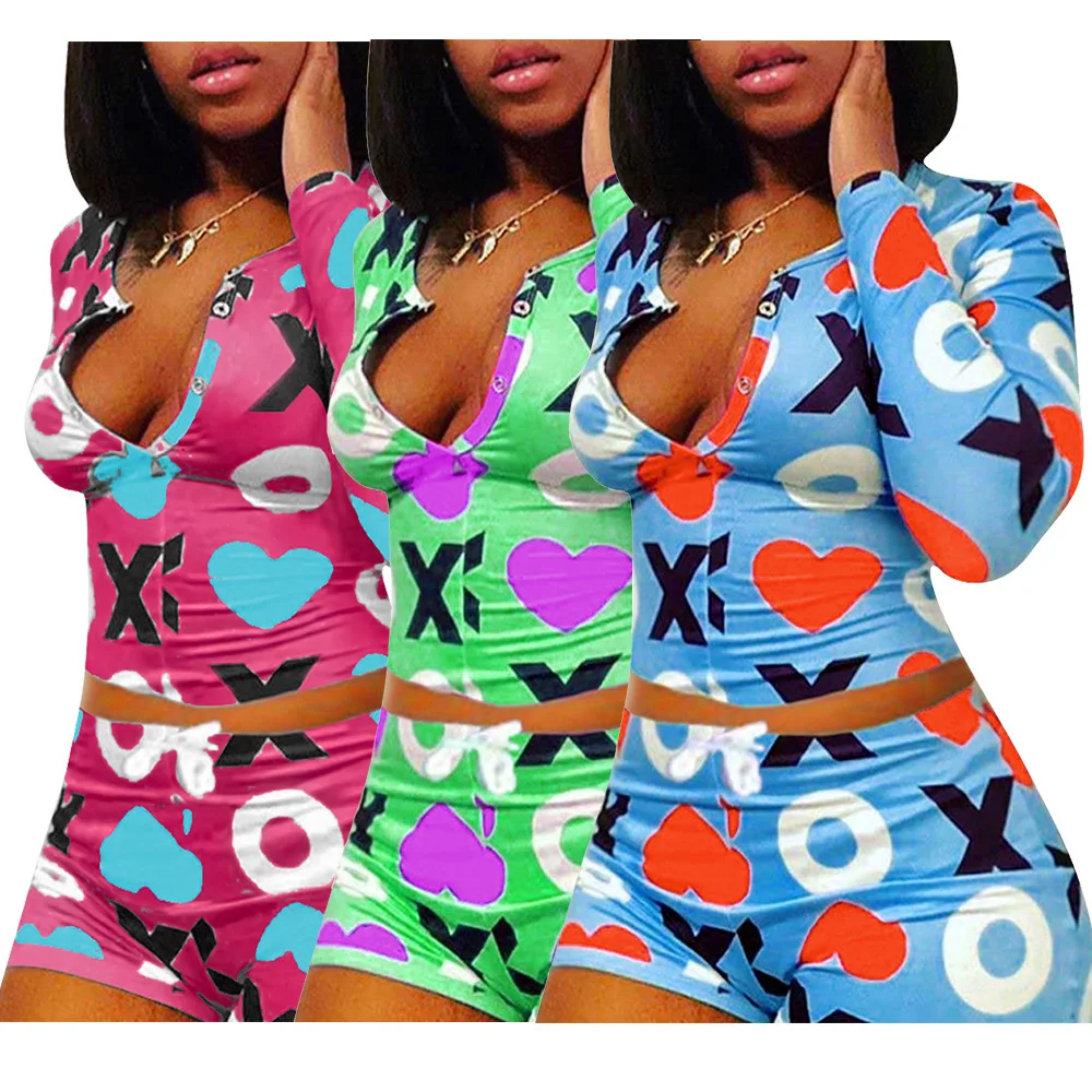 

2 piece onesie set kiss blue xo sleepwear print long sleeve butterfly pjs pajama, Picture shows
