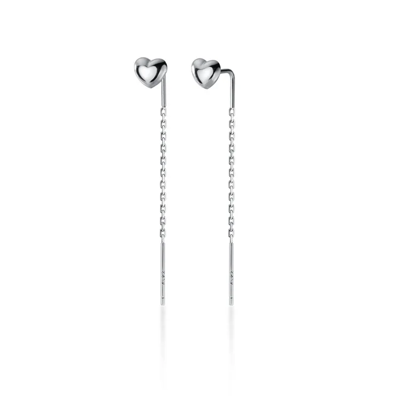 Long Sweet Heart Ear Line 925 Sterling Silver Drop Earrings for Women Girls Jewelry Gifts