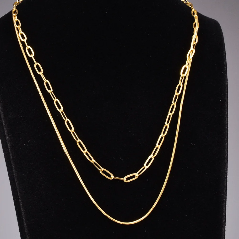 

Minimalist Real Gold Plated Stacking Stainless Steel Paperclip Chain Necklace Classic Stainless Steel Layered Necklace