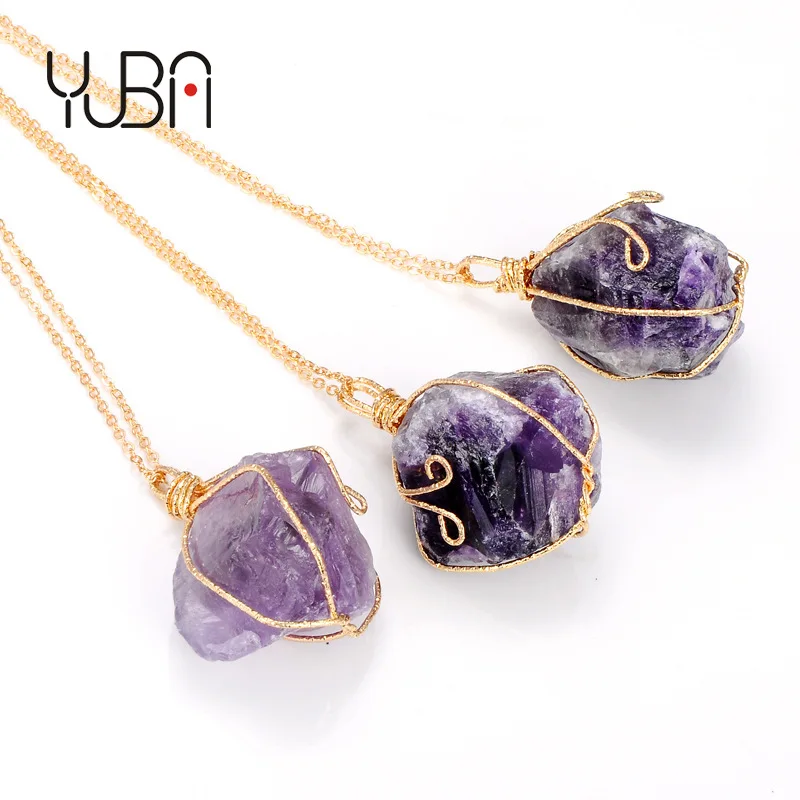 

Best-selling female Irregular Amethyst Raw stone Necklace pendant gold-plated chain jewelry free-form quartz necklace girl