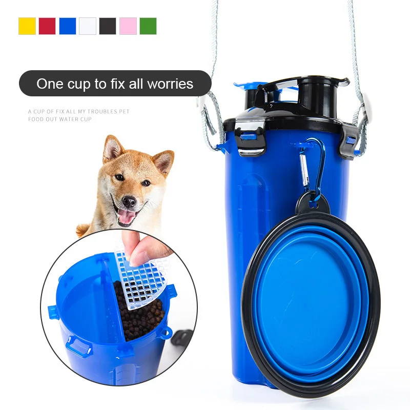 

Pet Dog Cat Water and Food 2 in 1 Feeder Outdoor Travel Bowl Bottle Pet Food Supplies Container Dish Cup Bowls For Cat Dogs, 7 colors