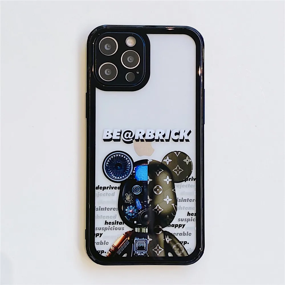 

Free sample bearbrick design mobile phone case for iPhone 12 pro max cartoon cover case with camera protection, Black,blue ,gold
