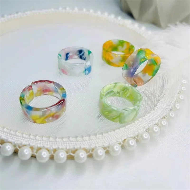 

Ins opening adjustable retro ins candy color acrylic marble texture design ring female suit, Picture