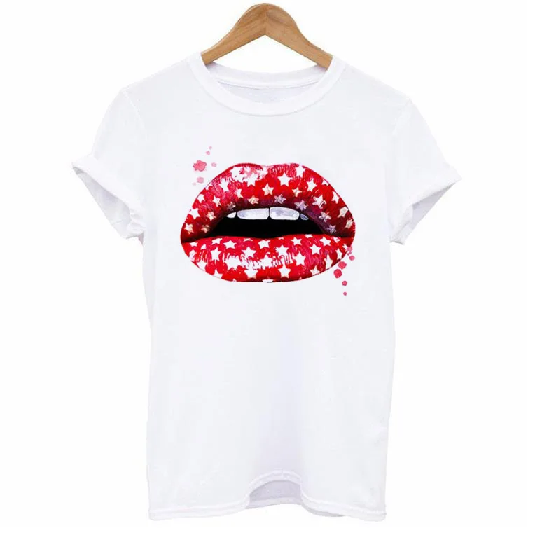 

2020 new arrivals polyester Sexy lips print short sleeve women t-shirt