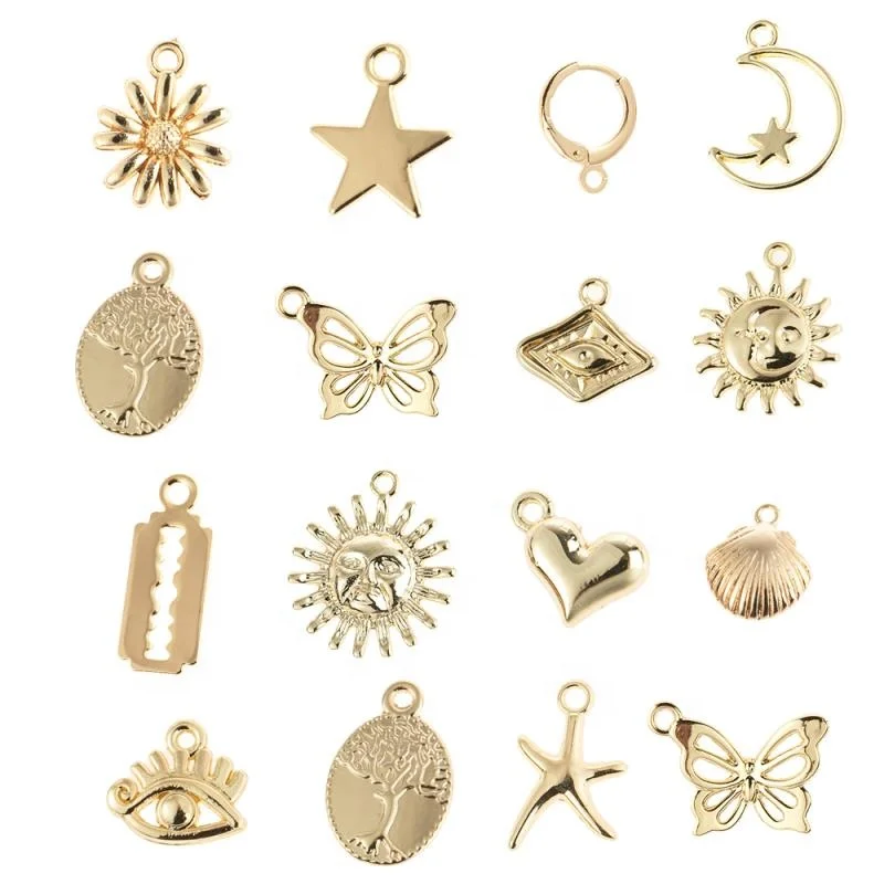 

Wholesale Jewelry Accessories 14K Gold Plated Star Heart Moon Shape Charms DIY Pendant Gold Color Jewelry For Necklace Bracelet, Picture show