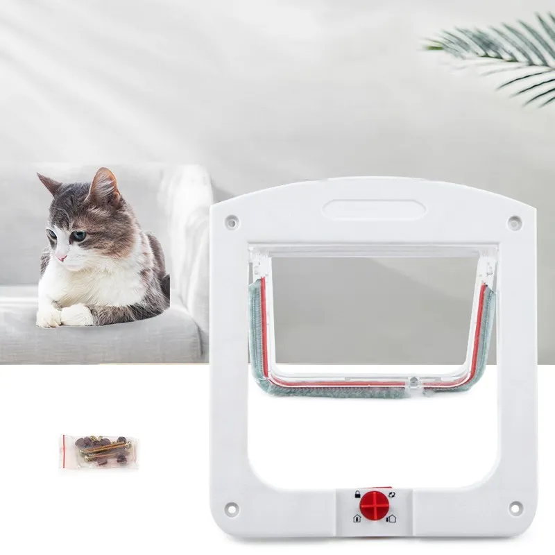 

Hot sale factory supply dog and cat door 4 ways pet door cat flap, White