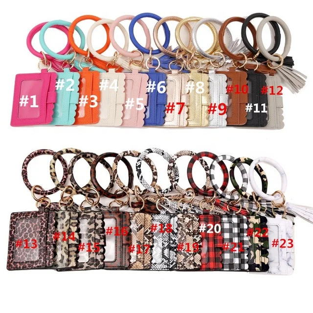 

BEAU FLY Wallet Women's Circle Key Ring Wrist Leopard Pu Wallet Bracelet Key Ring Zipper Bracelet Keychain, As pictures