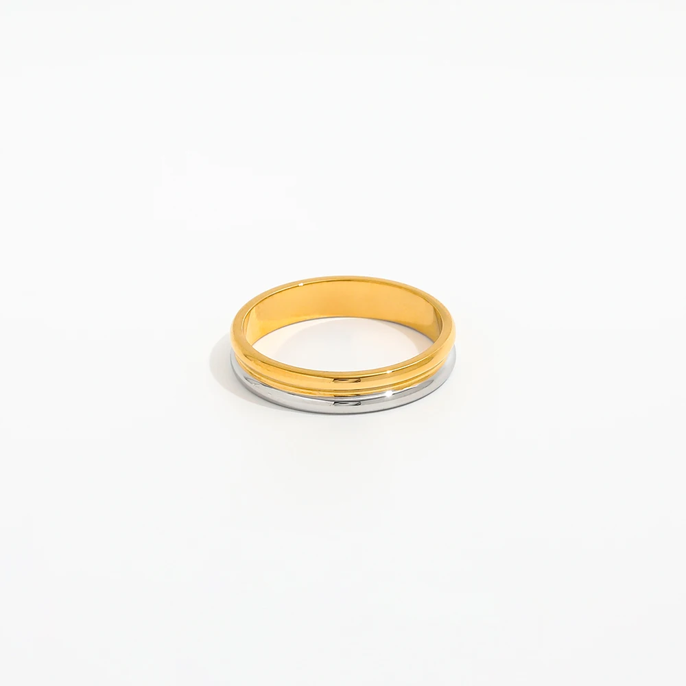 Joolim High End 18K Gold Plated Two-tone Gold & Silver Double Cabochon Layered Ring for Women Finger Ring Wholesale