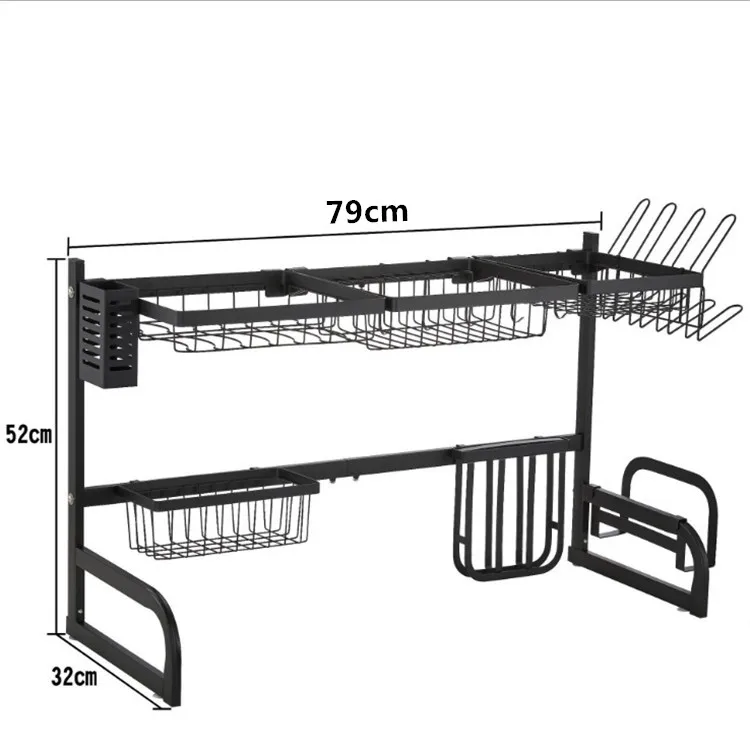 

Household 2-layer Stainless Steel Detachable Organizer Over Sink Dish Drying Rack, Black