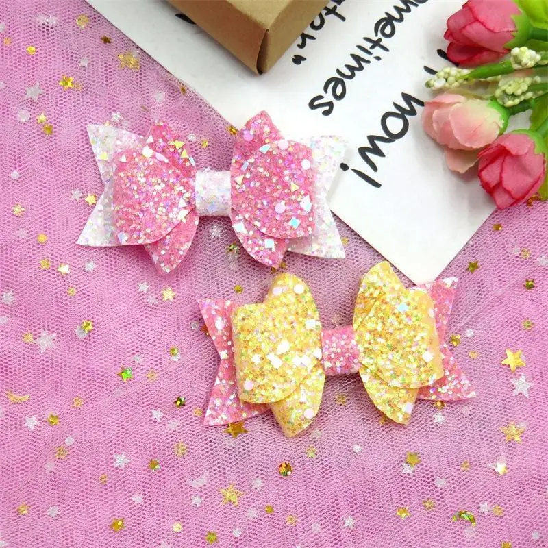 

Hot Selling Two-tone Bow Hair Clip Children's Sequin Bow Hair Ring For Girl Hair Accessories