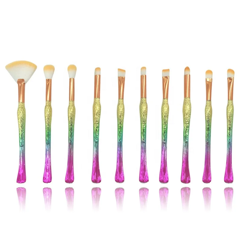 

10pcs Mermaid Nose Shadow Powder Face Makeup Brush Rainbow Gradient Lark Eyelash Eyeshadow Smudge Brush, Picture color