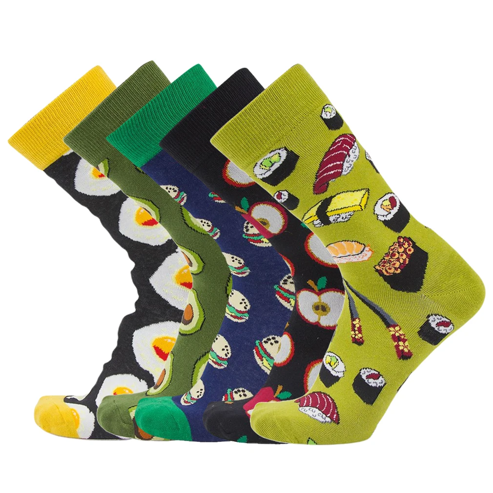 

2021 New Arrival In Stock Novelty Colorful Food Print Men Crew Wholesale Sock, Custom color