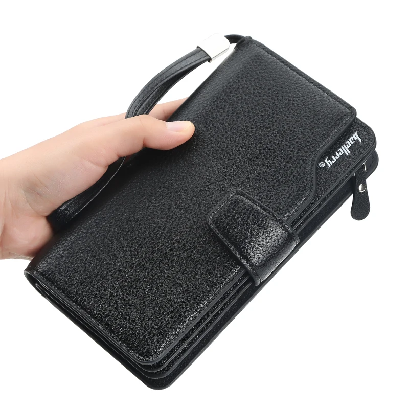 

Baellerry S1069 Wallet Men Fashion Long Solid Wallet PU Leather pattern Rope Hand Bag Smartphone Card Holder Compartment Wallet