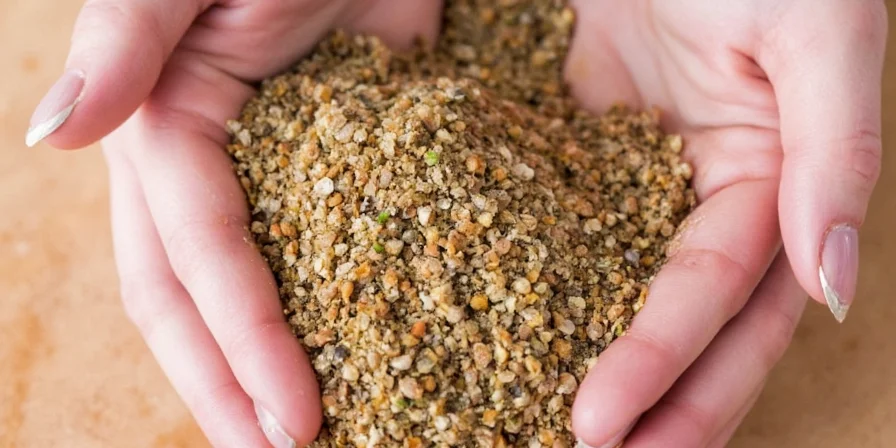 DIY garlic pepper seasoning stored in a glass jar.