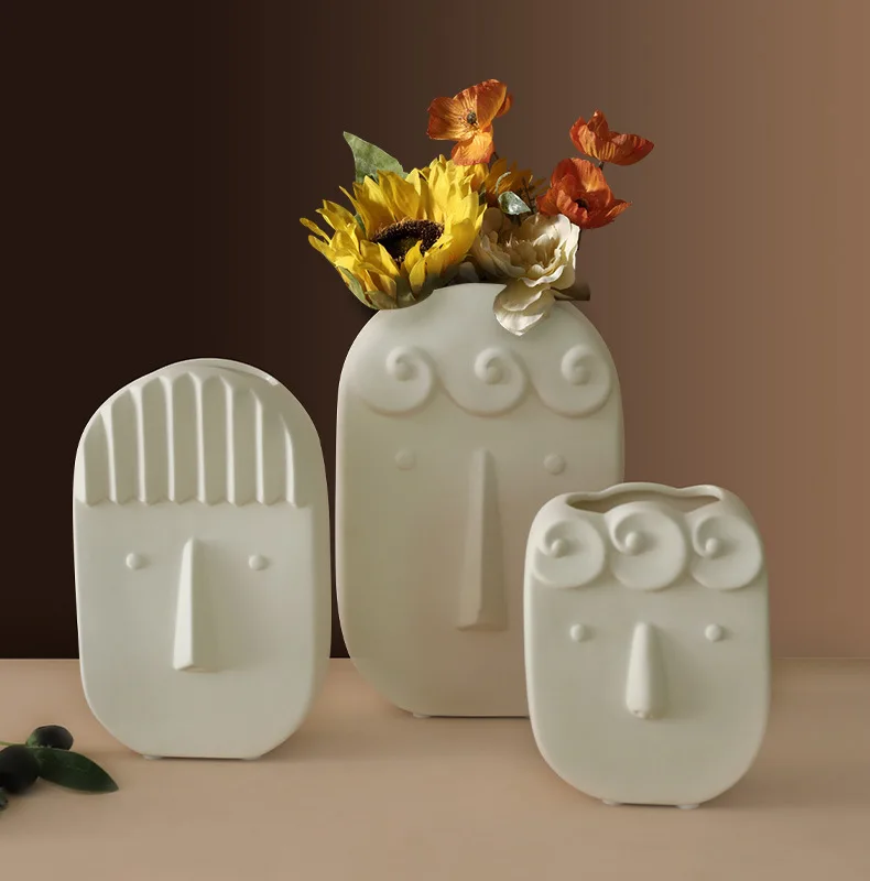 

Flower Ceramic Vases Decor Home & Porcelain House Nordic Baccarat White Ornament Homes Man Human Modern Face Vase