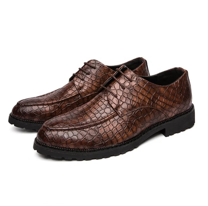 

2021 new fashion men's faux leather boots crocodile pattern straps men's boots European style, Brown