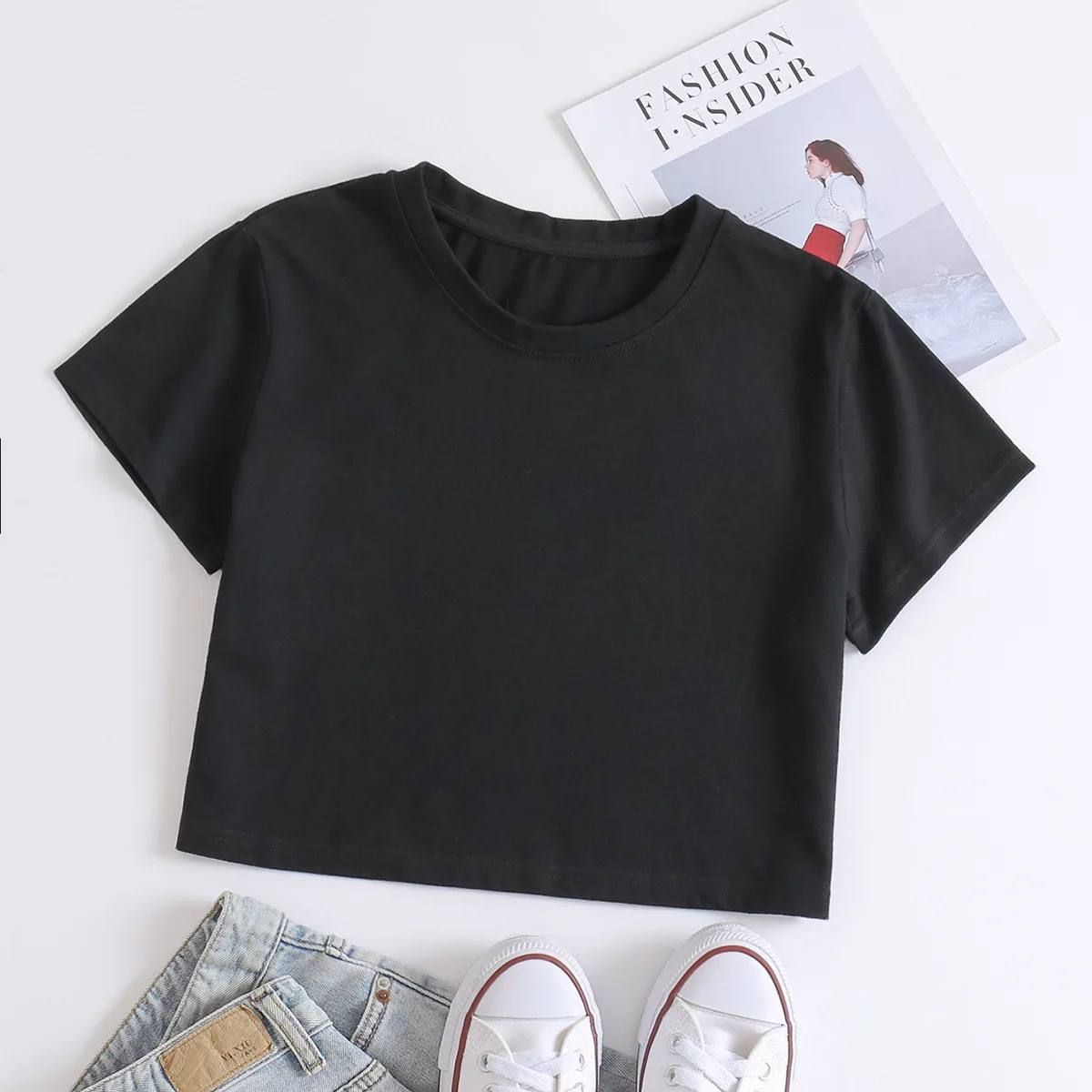 

HS69 100%Cotton Summer Fashion Hot Sale Short Sleeves Custom Logo Printing Soft Cotton Custom Women Crop Top T Shirt