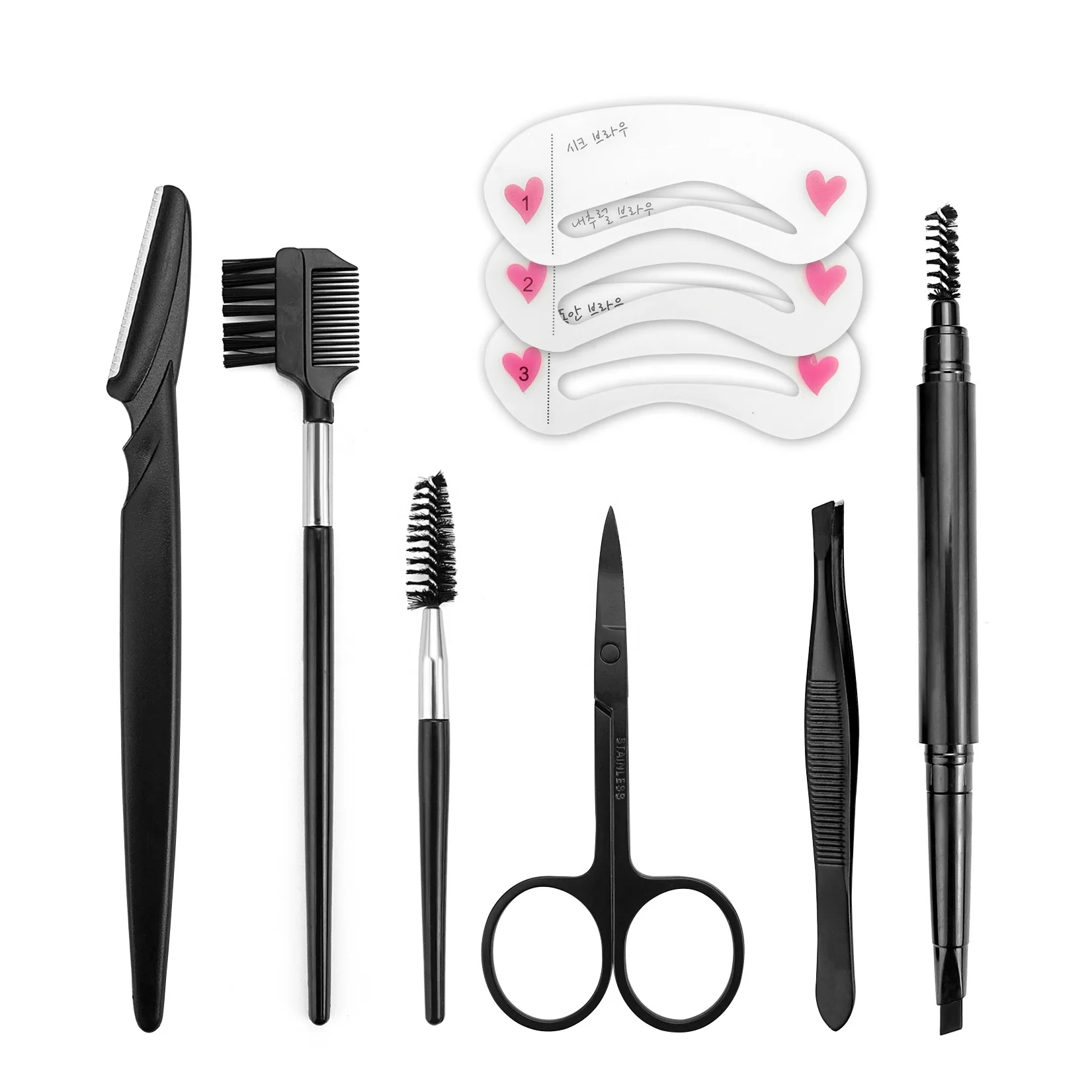 

9pcs Black Eyebrow Trimming Set Eyebrow Shaping Tools Kit Brow Scissors Tweezers Set