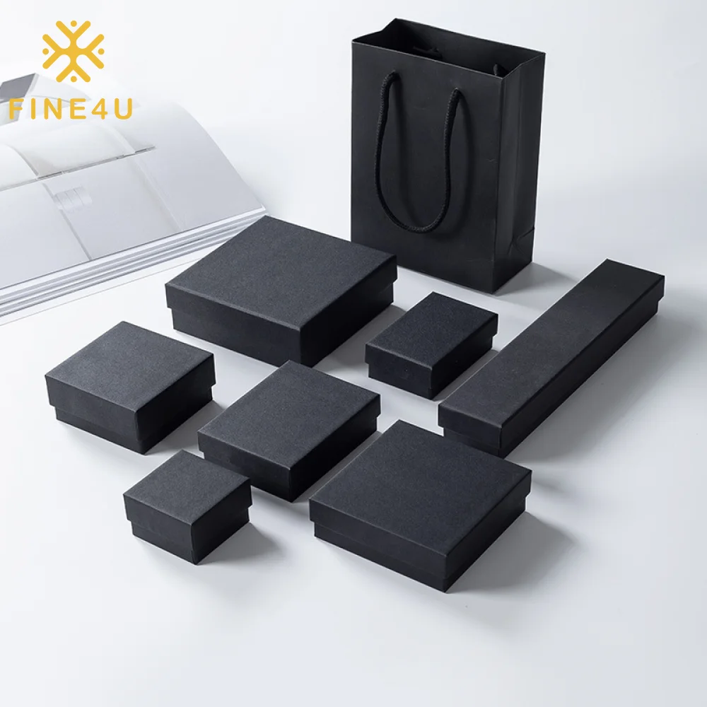 

Wholesale schmuck box verpackung necklace bracelet earring ring paper black gift bag box custom jewelry packaging