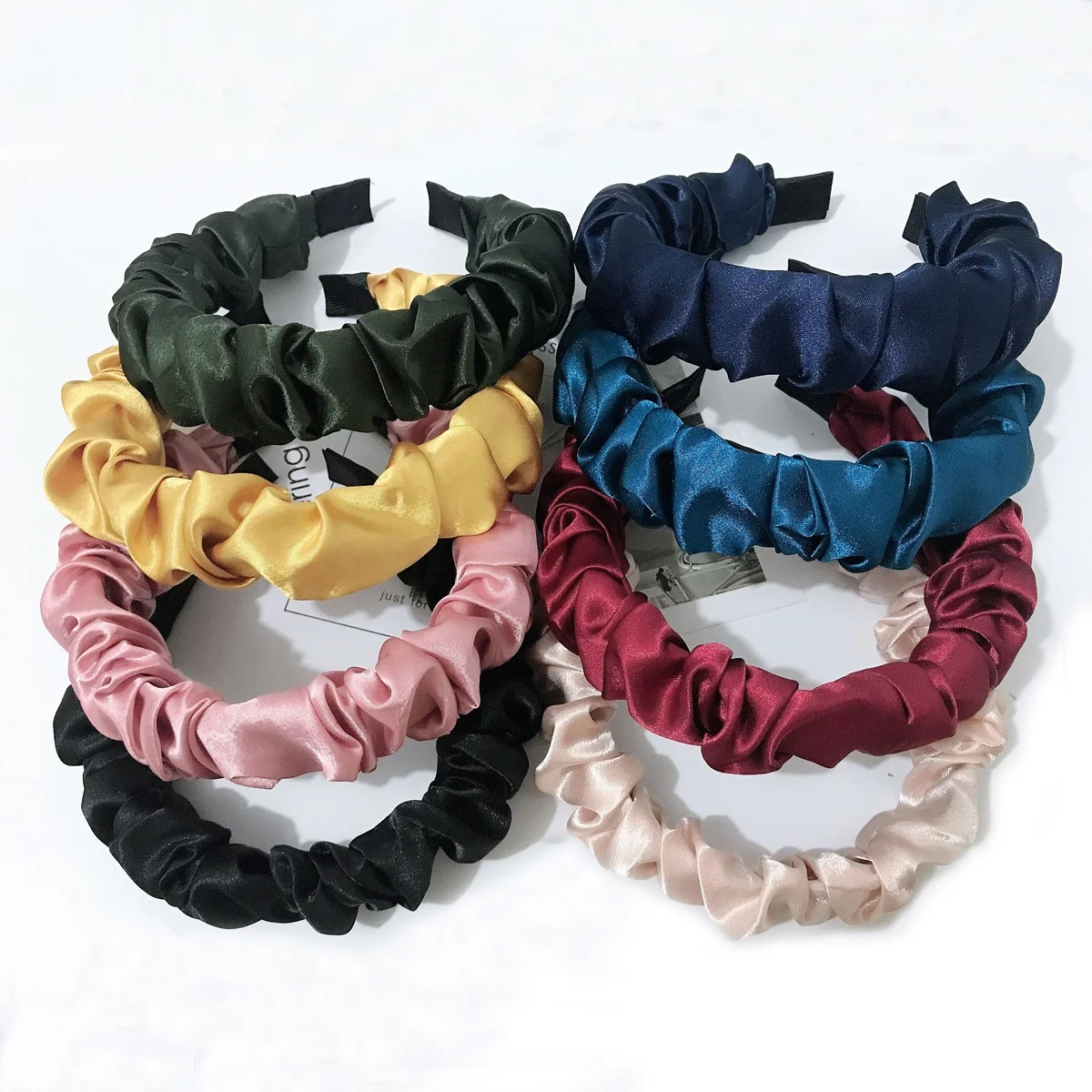 

Sell solid color satin simple fold headband high-grade cloth art wrinkled headband hair ornaments INS headband