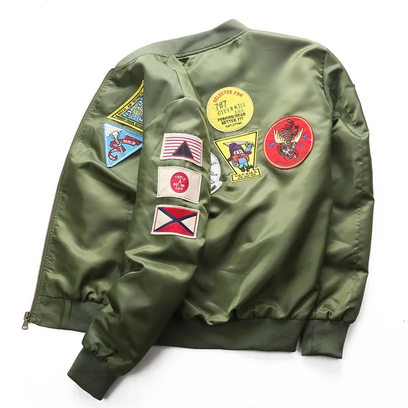 

Wholesale embroidered satin mens clothing nasa bomber jackets, Blue/army green/black