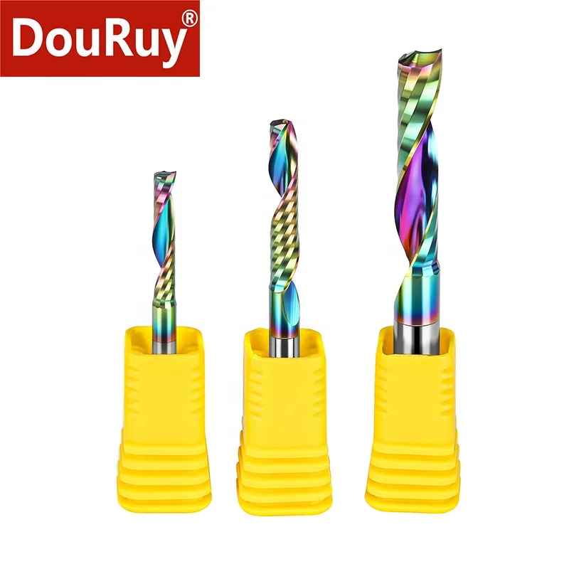 

Douruy Spiral router bits single flute CNC end mill Tungsten Steel CNC tools with color coating