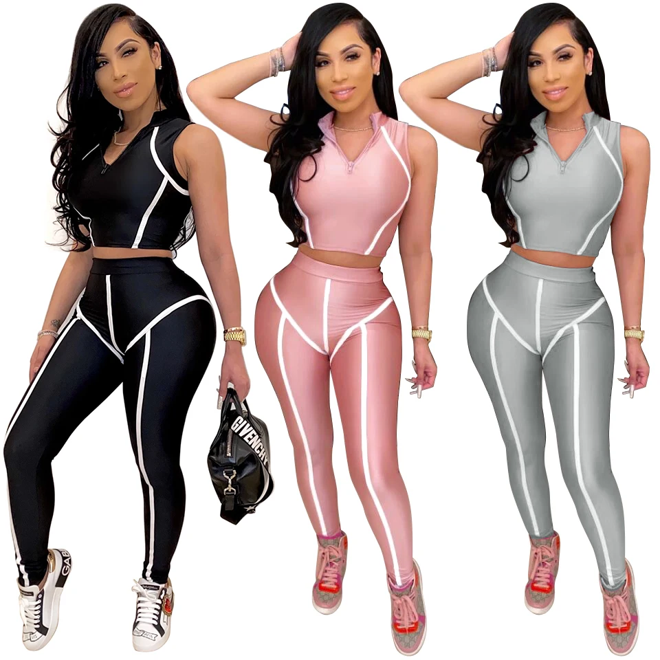 

FM-M2820 2020 women clothing patchwork yoga two piece set sportswear, As picture