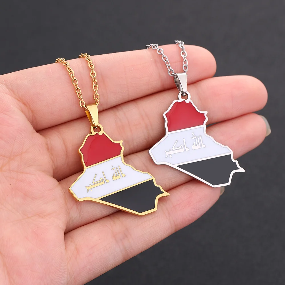 

Latest Design Ayong Jewelry Map Stainless Steel Necklace Gold Plated Iraq Map Necklace