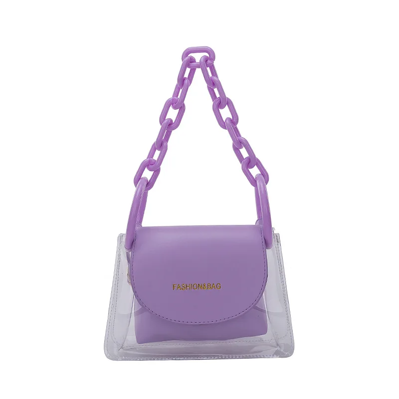 

Women Candy Color Small Jelly Hand Bags Cheap Price Custom Clear side Beach Bag for girls Chain Shoulder